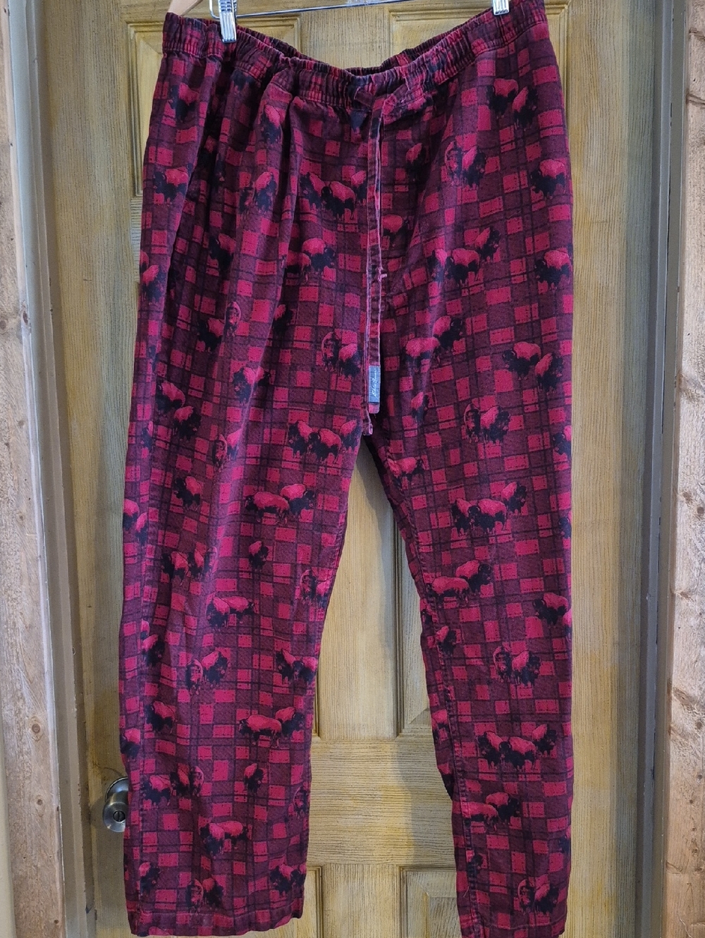 Eddie Bauer Tall 2 XL 100% Cotton Red Black Plaid Pocket Lounge Sleepwear Pants